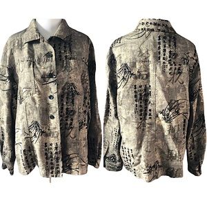 Chico’s Oriental Print Silk & Linen Pocket Shirt
